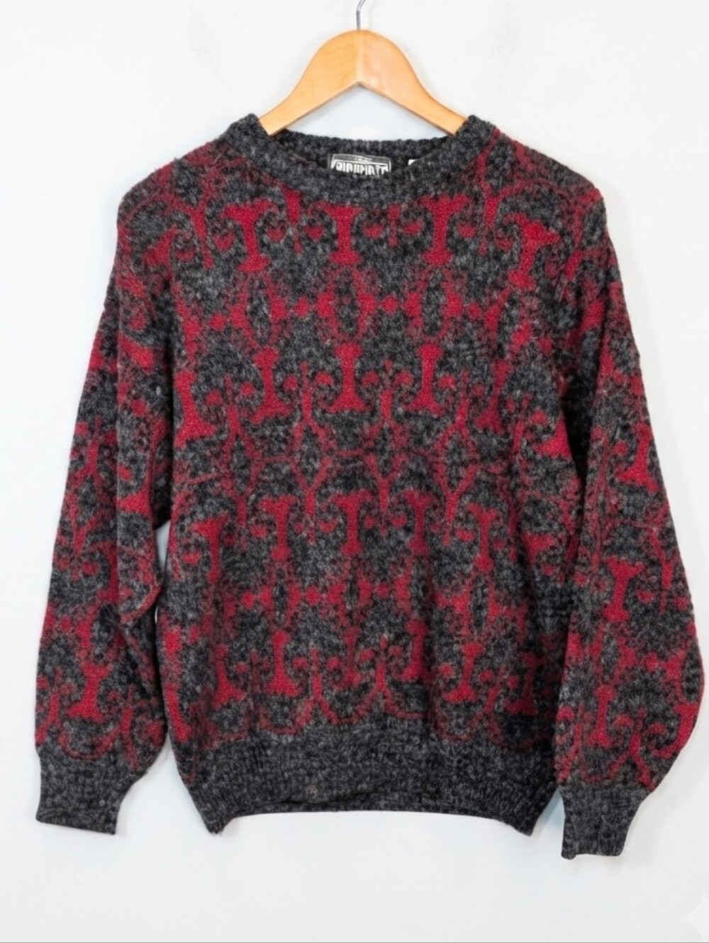 Vintage 80s Eatons Birkdale Italian Made Wool Knit Sweater Mens Medium Red Grey